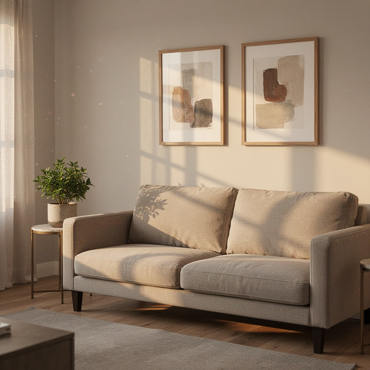 Input living room with a small plant on a side table