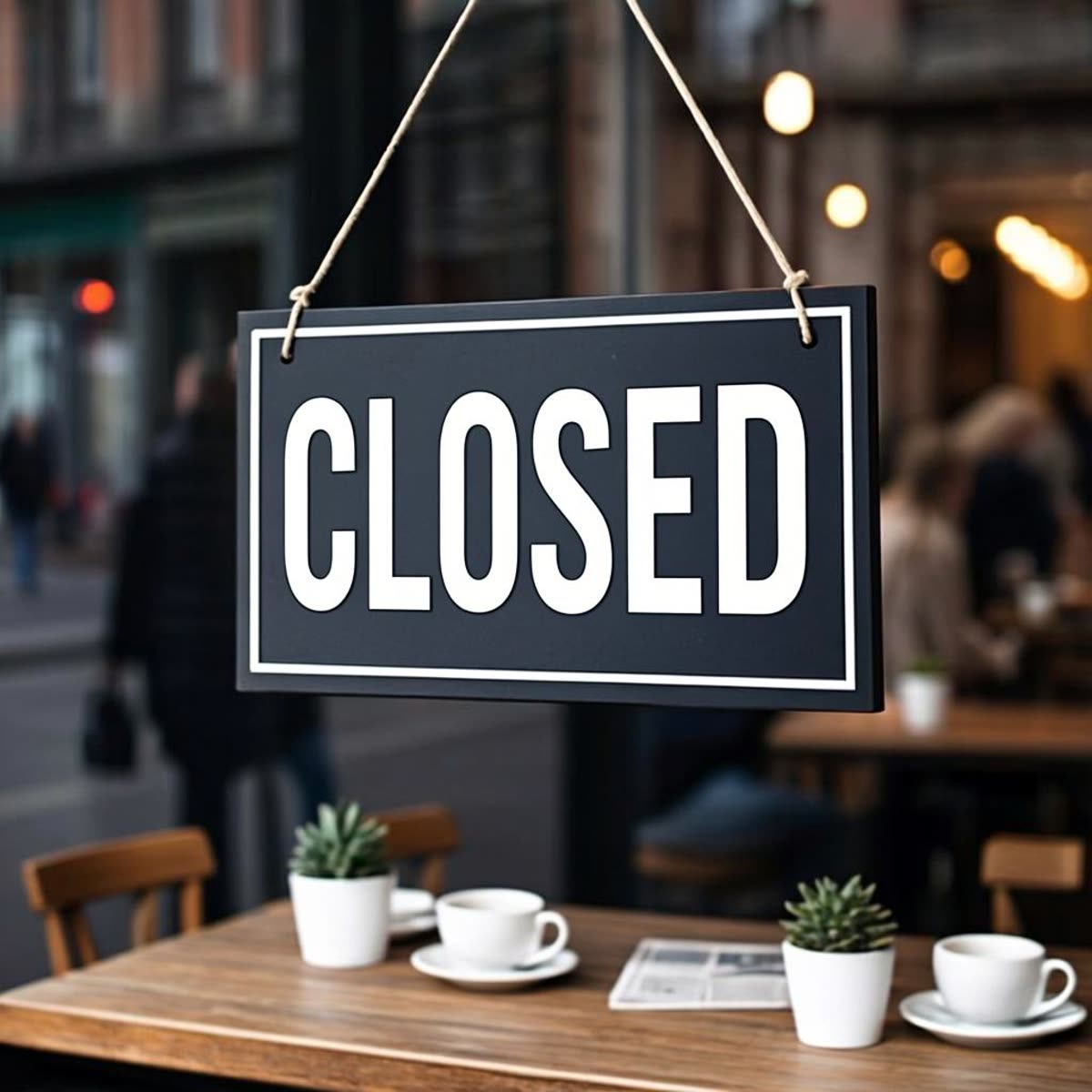 Output cafe window sign that reads CLOSED