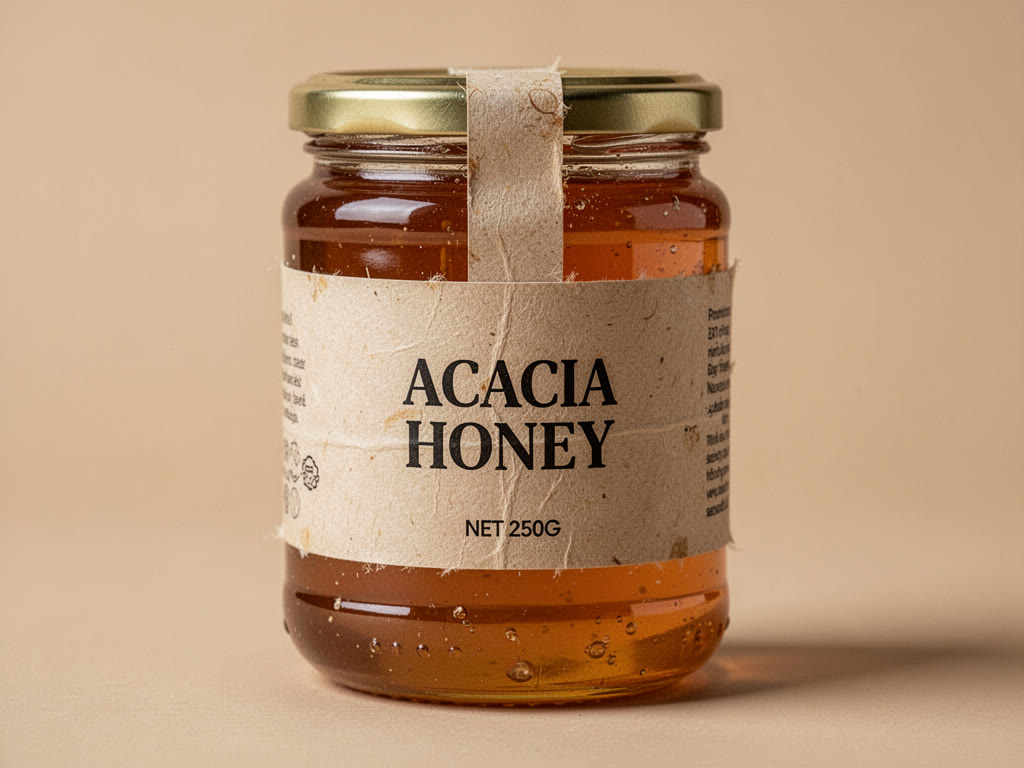 FLUX.2 Dev Turbo output: honey jar product shot