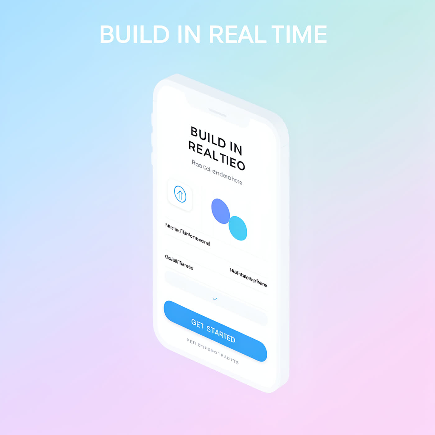 AI-generated isometric phone UI mockup with BUILD IN REAL TIME headline