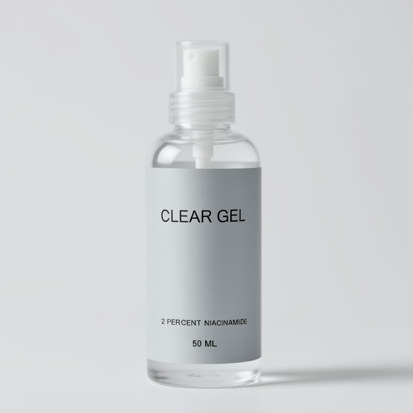 AI-generated skincare bottle product shot with CLEAR GEL label