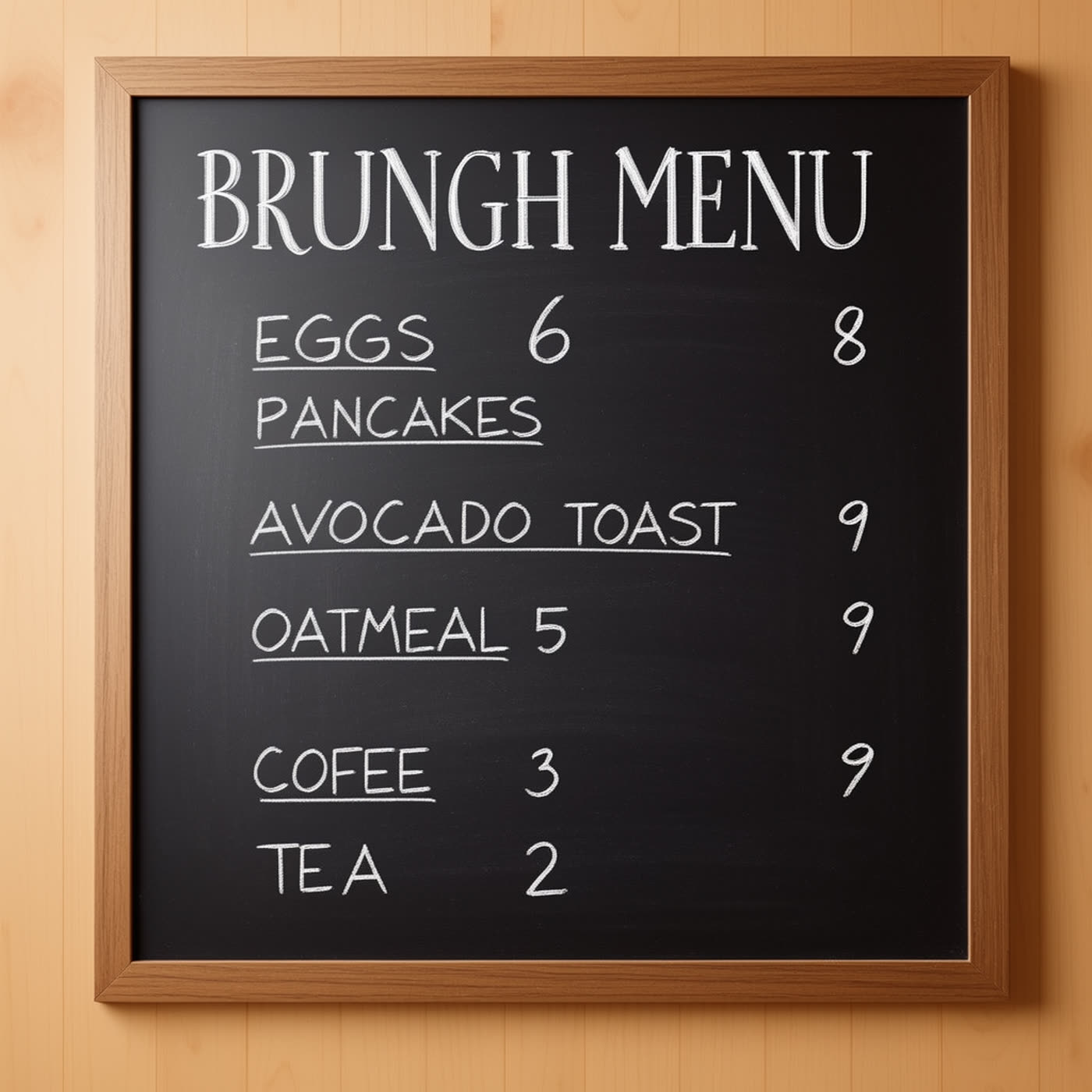 AI-generated chalkboard brunch menu with misspellings in the title and items