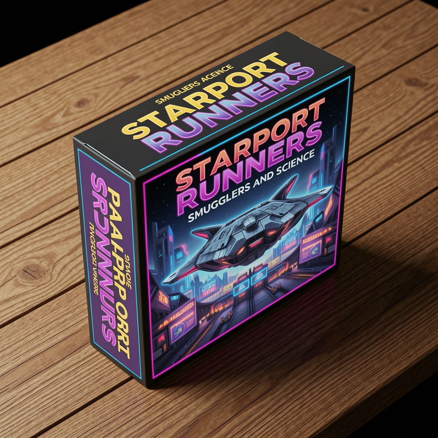 FLUX.2 Klein 9B output: isometric board game box STARPORT RUNNERS