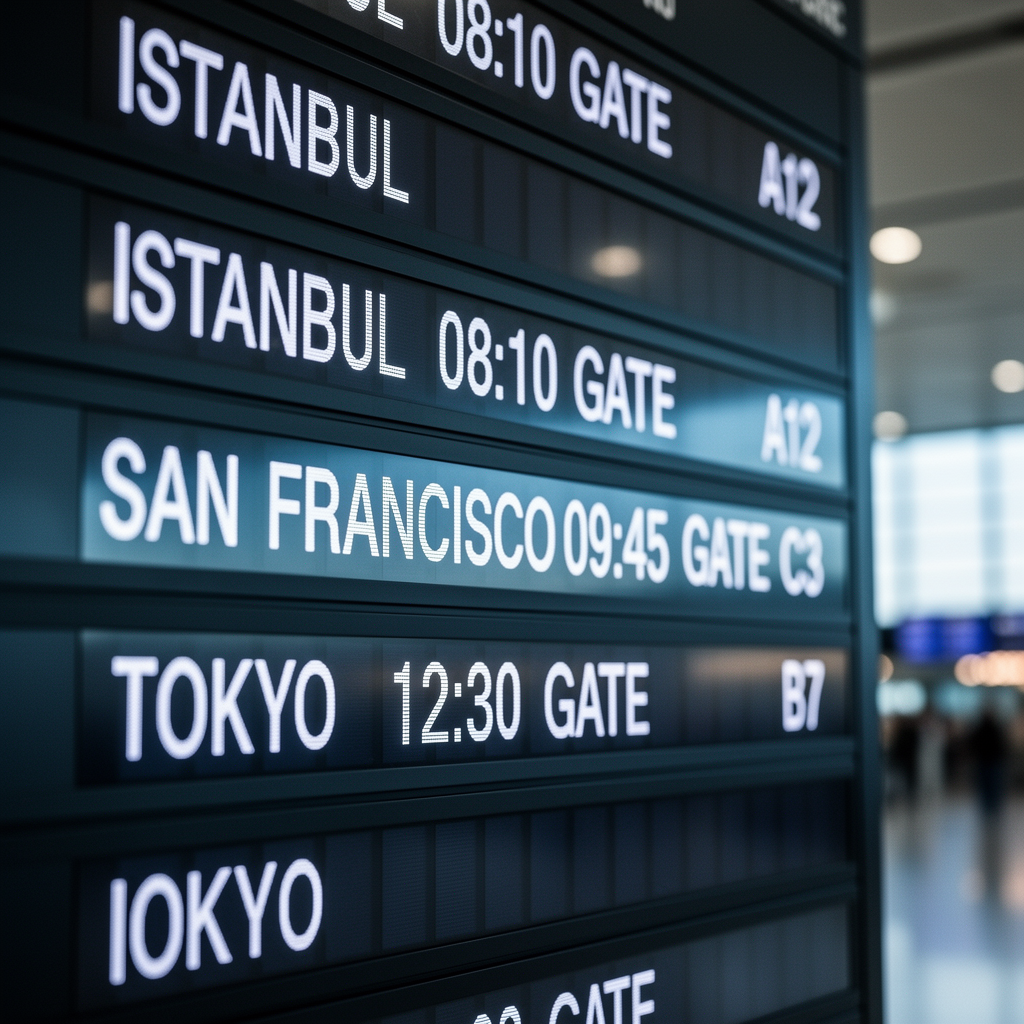 FLUX.2 Flex airport departure board with readable times and gates