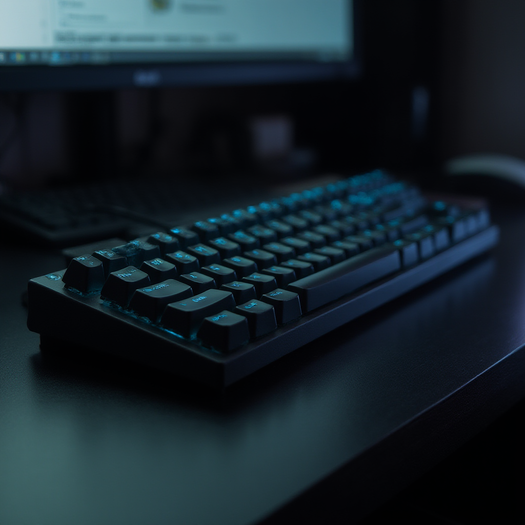 Studio product photo of a mechanical keyboard with cyan keycaps
