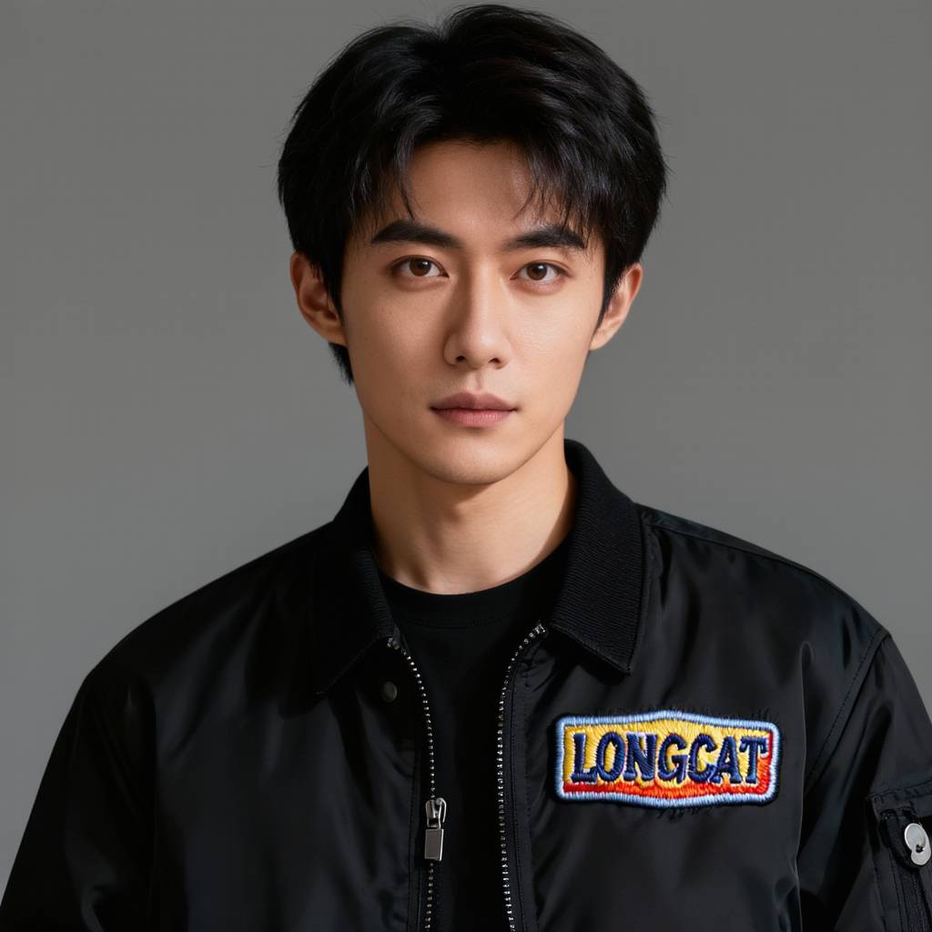 Portrait of a person with a jacket patch reading LONGCAT