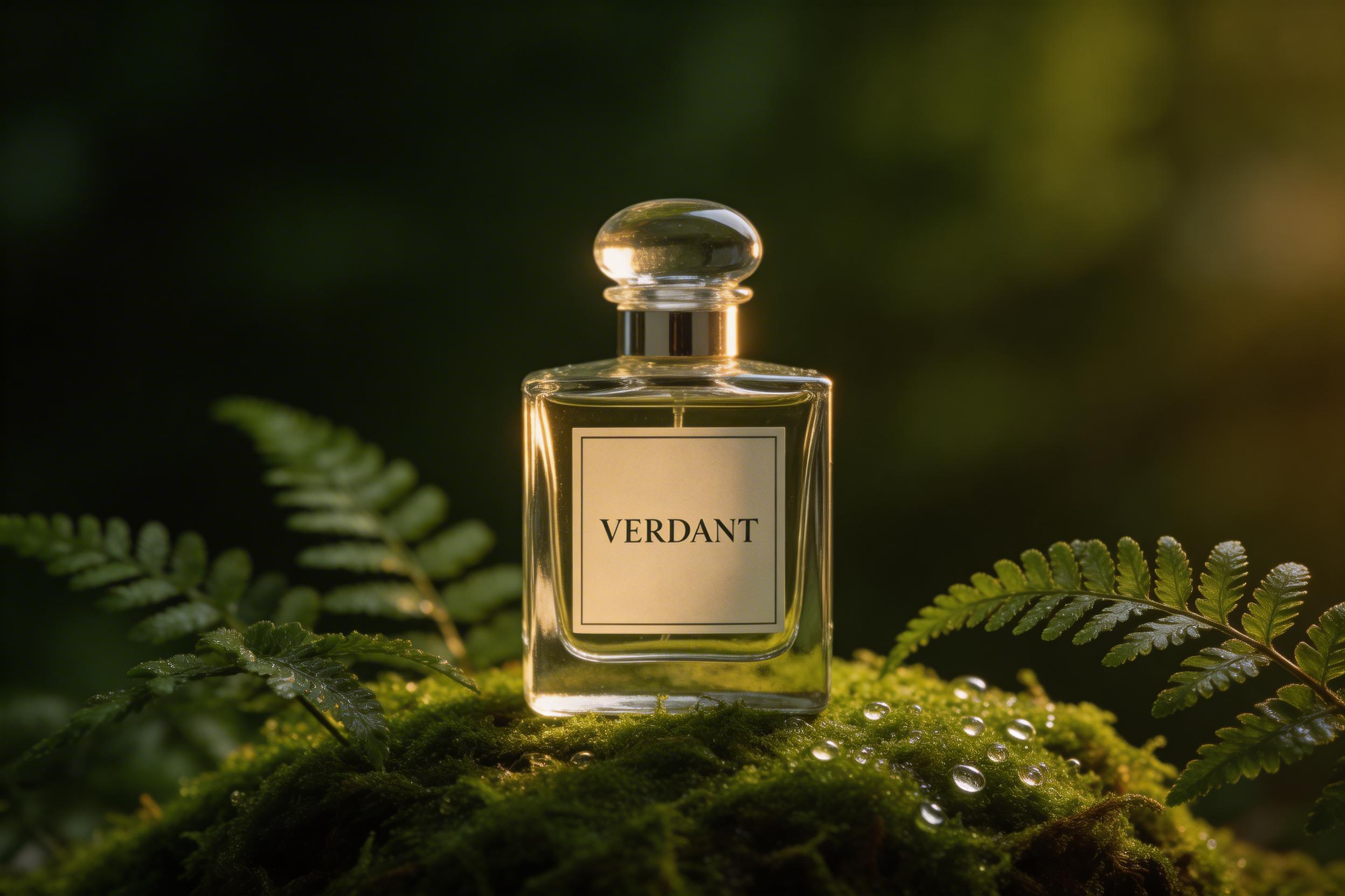 Input image: perfume bottle on moss for Nano-Banana-2 edit test