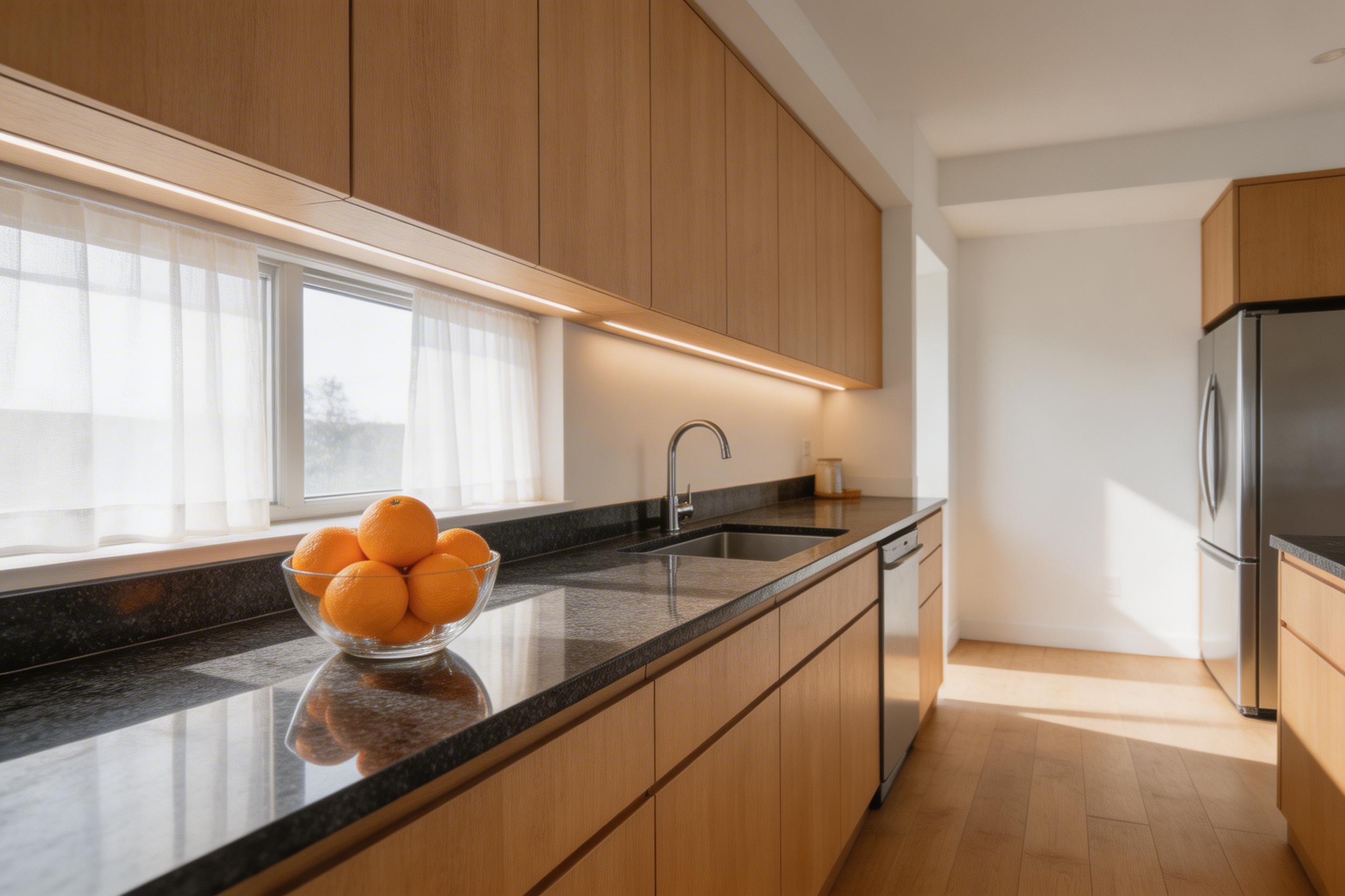 Input image: kitchen counter with oranges for Nano-Banana-2 edit test