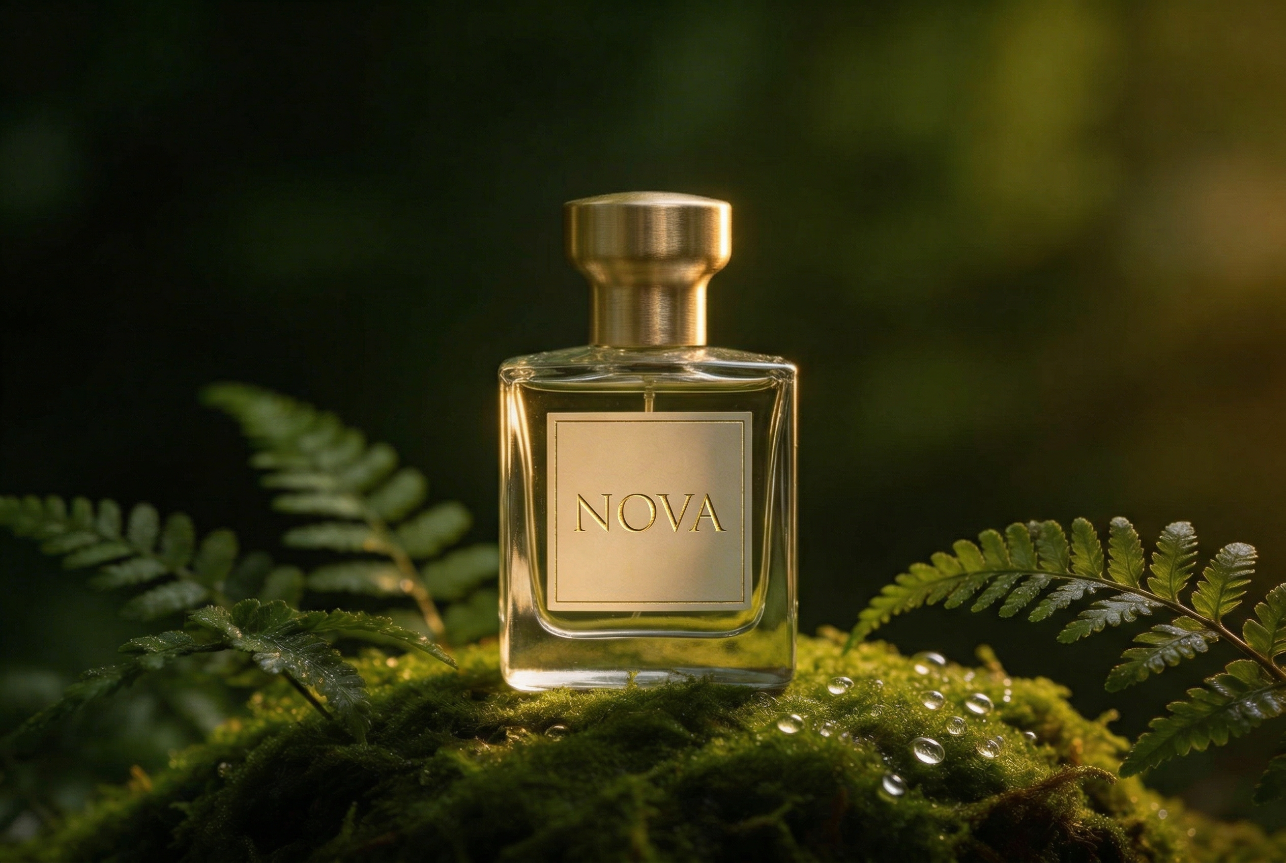 Output image: edited perfume bottle label text and gold cap