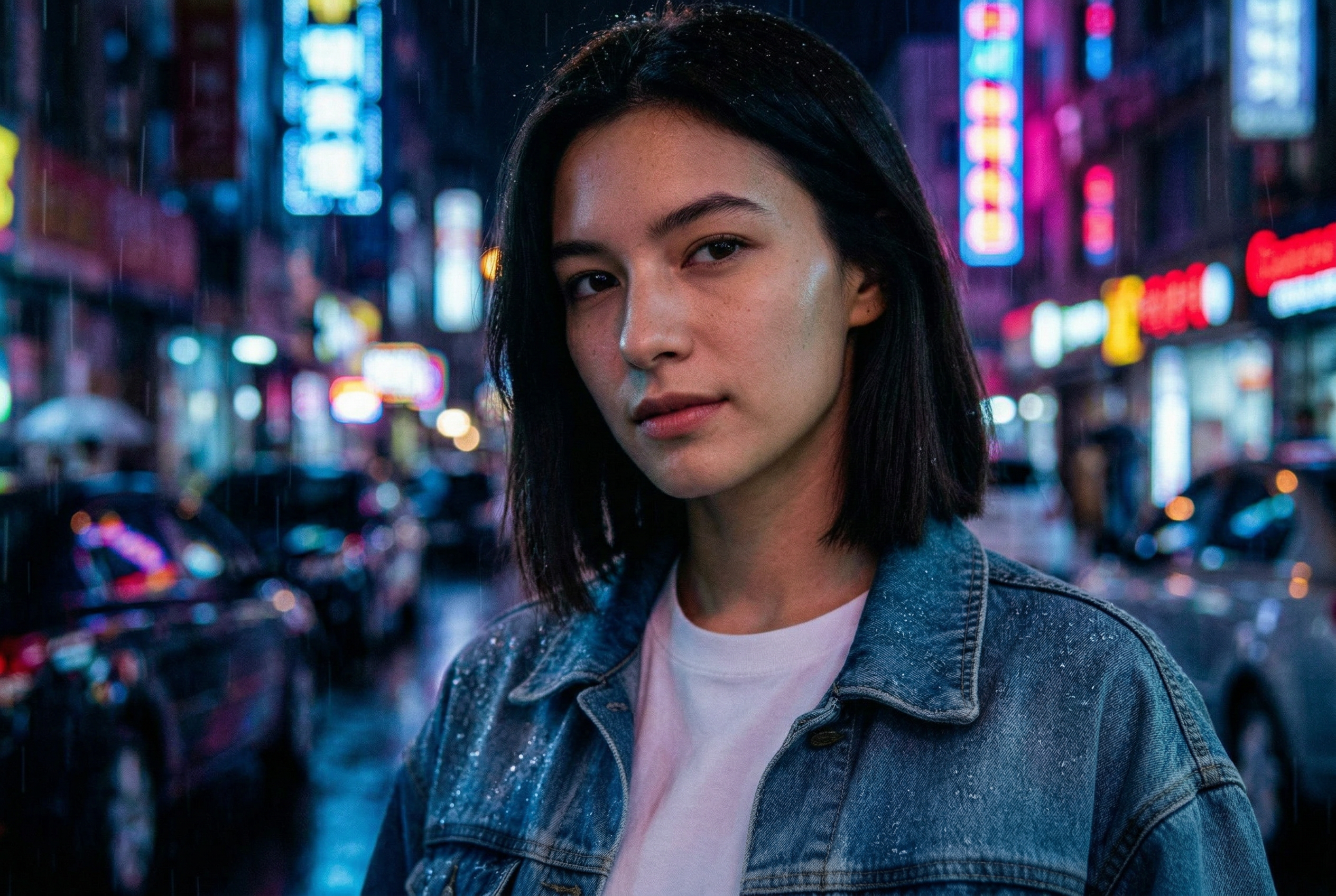 Output image: portrait changed to neon night rain scene