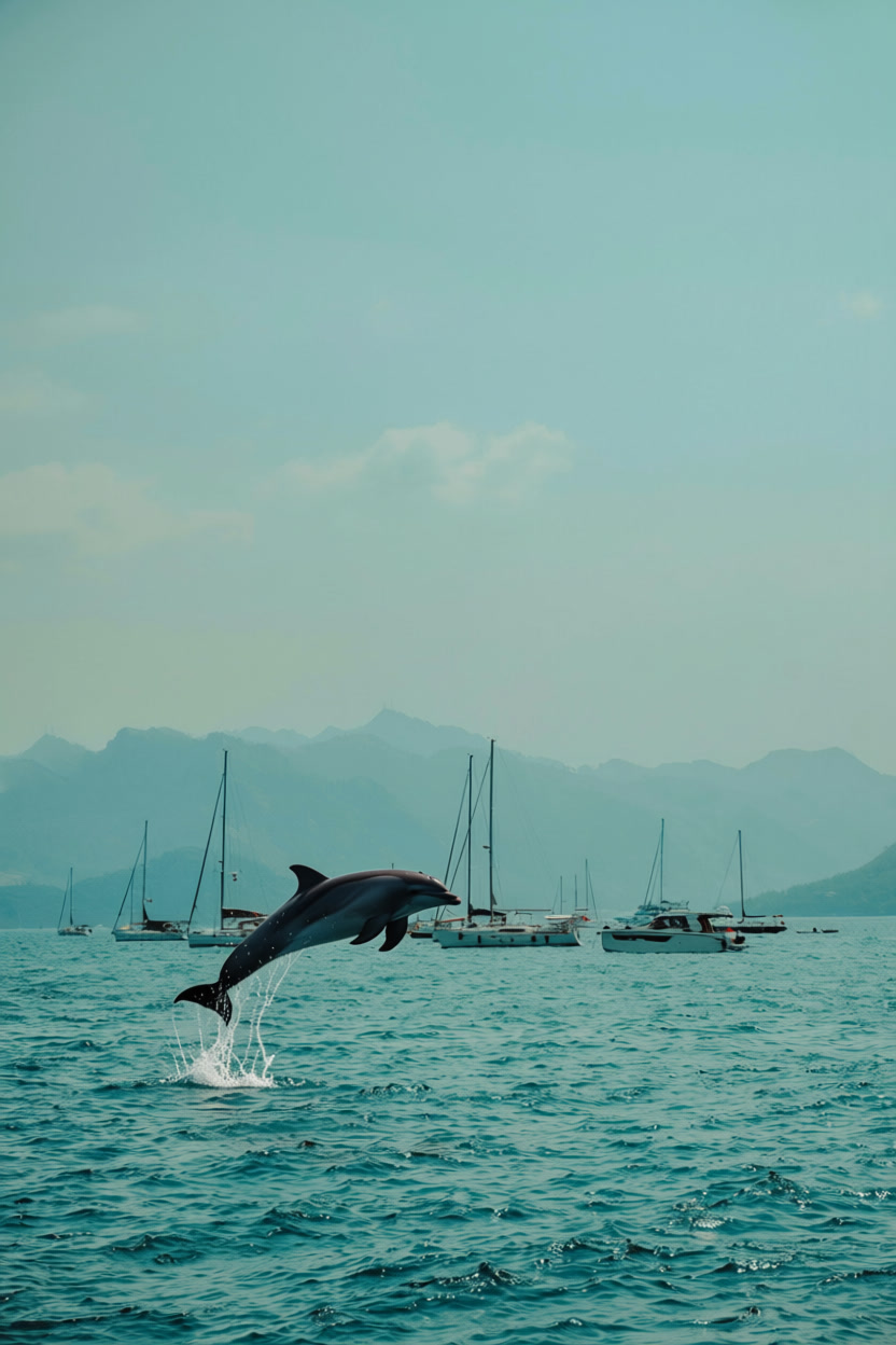 Seascape with an added jumping dolphin (Qwen Image Edit Plus)