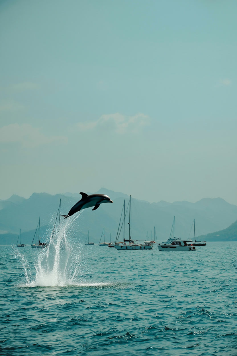 Seascape with an added jumping dolphin (Reve Edit Fast)
