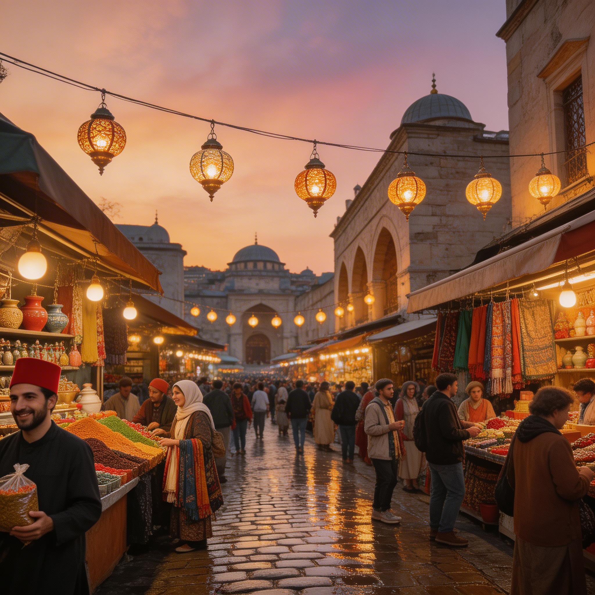 Seedream V5 Lite output of a crowded Istanbul bazaar scene at dusk