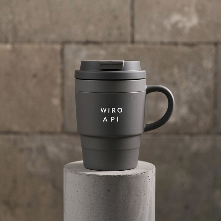 Wan Image Small studio travel mug with WIRO API text