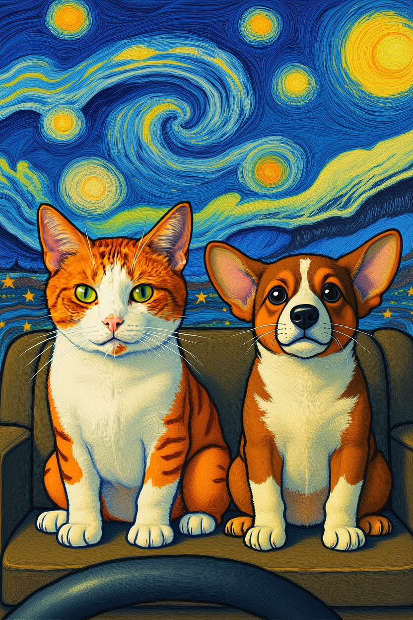 DreamOmni2 output for cat and dog merge in car background