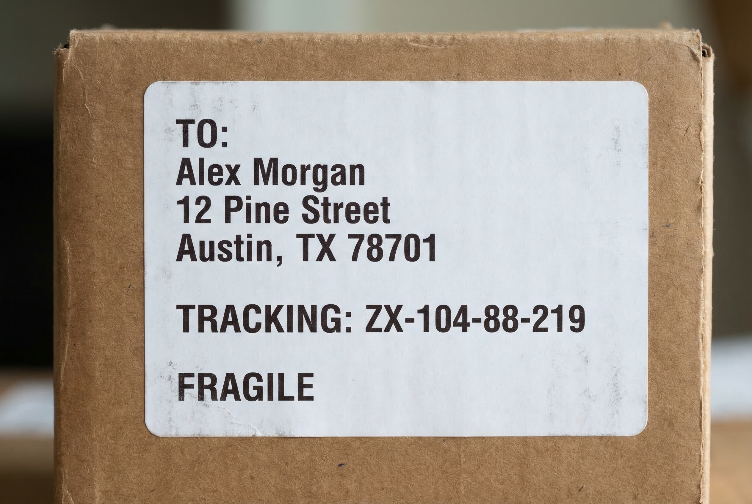 Shipping label with address and tracking