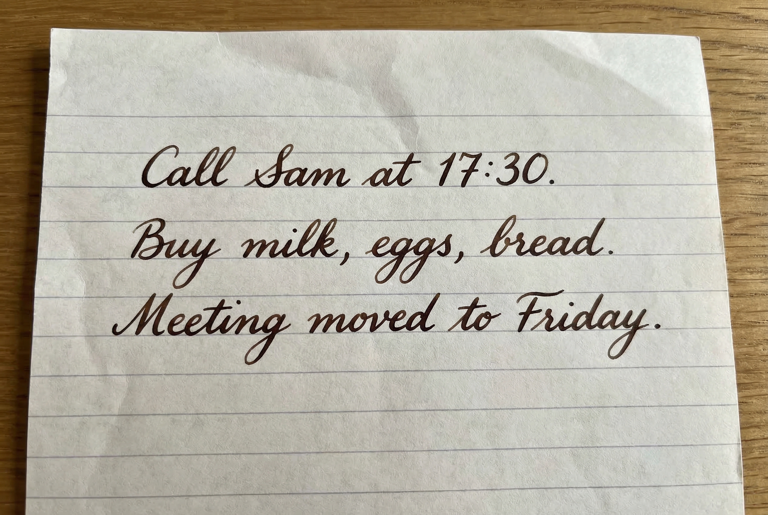 Handwritten note on lined paper