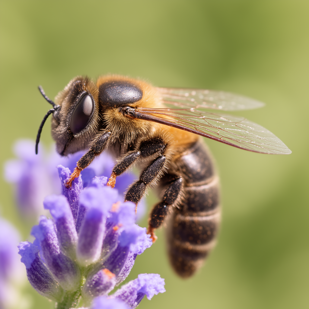 AI generated macro photo of a honey bee on a lavender flower