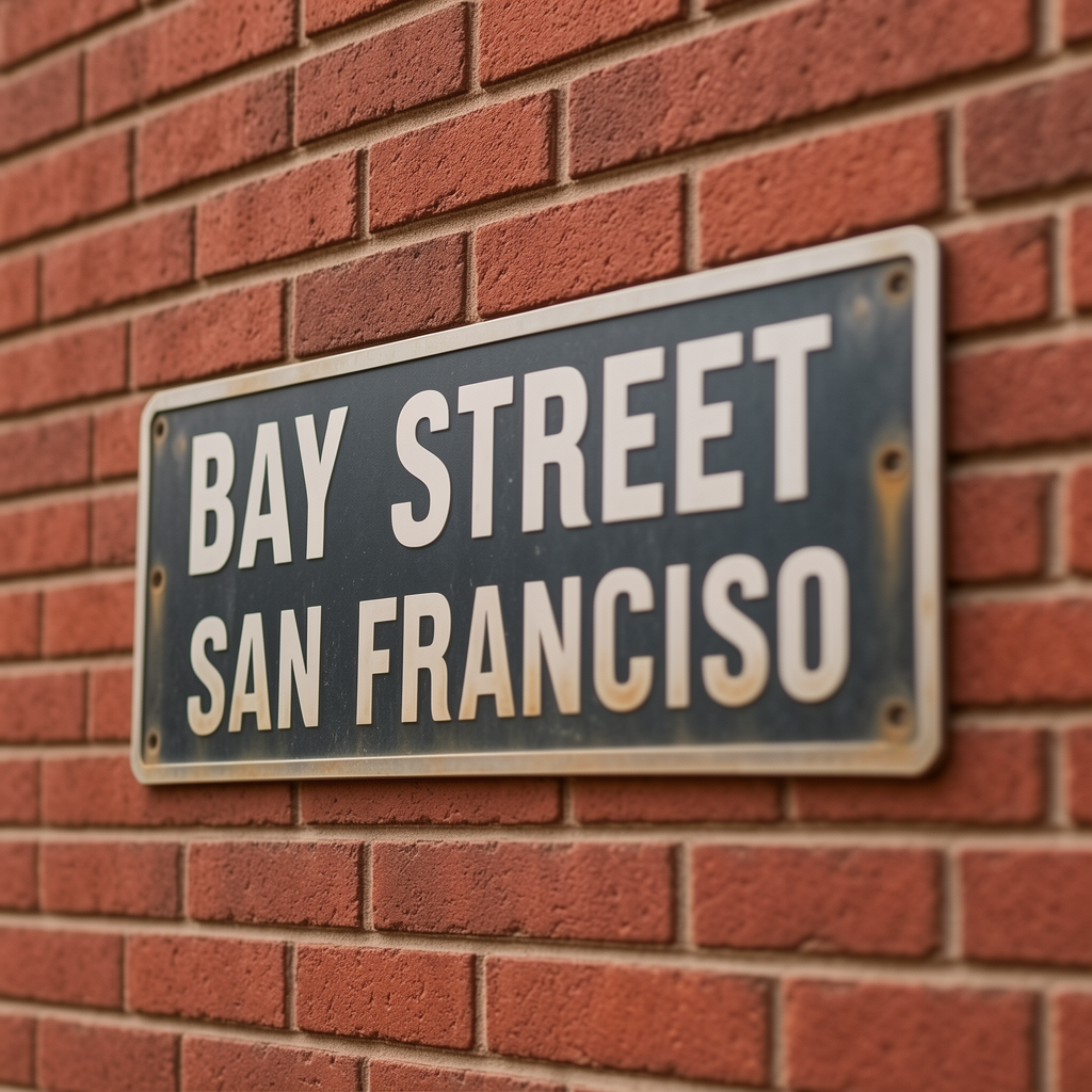 AI generated vintage street sign on a brick wall with readable text