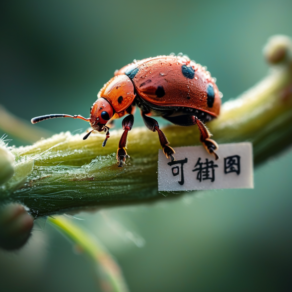Ladybug holding a sign with Chinese characters