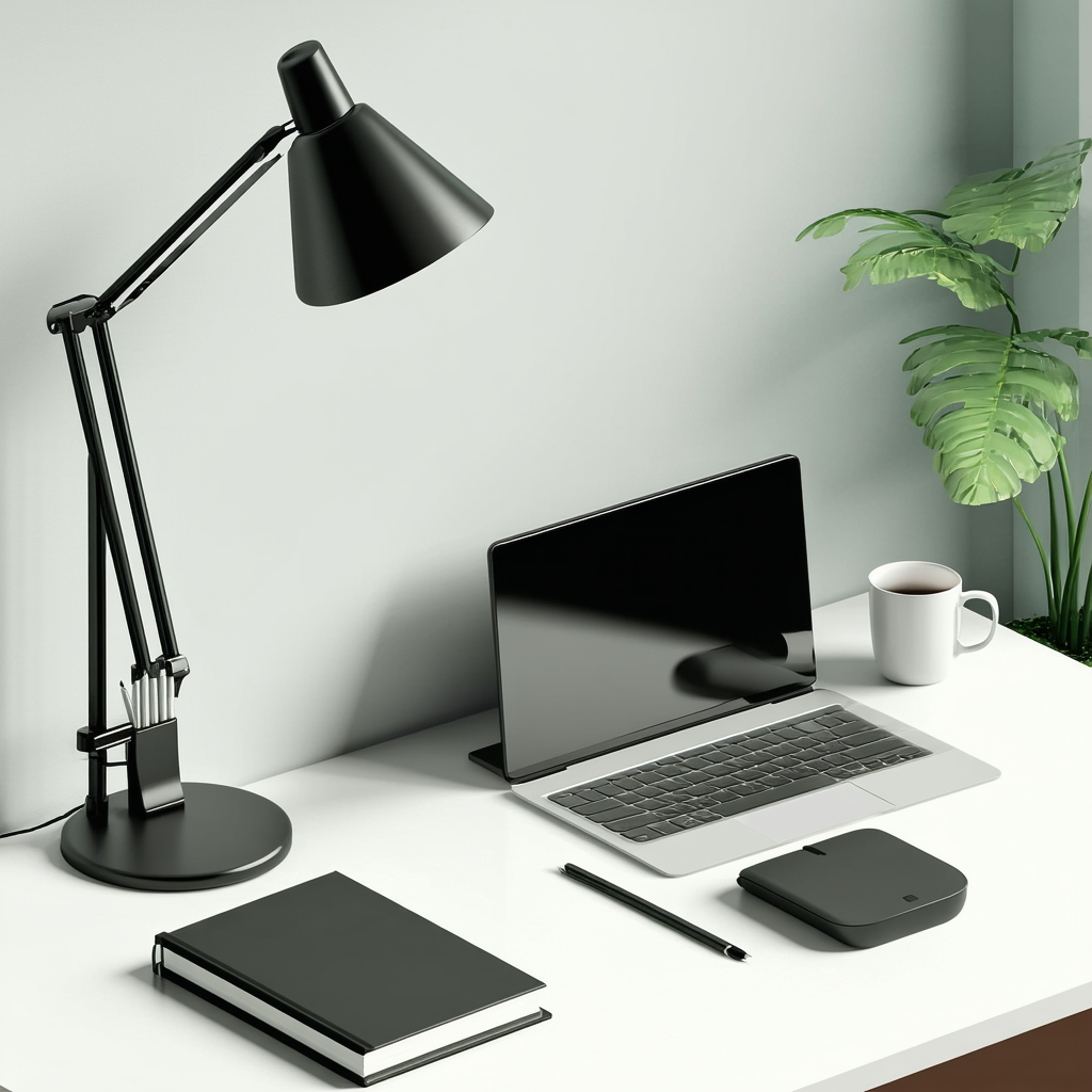 Isometric 3D desk scene