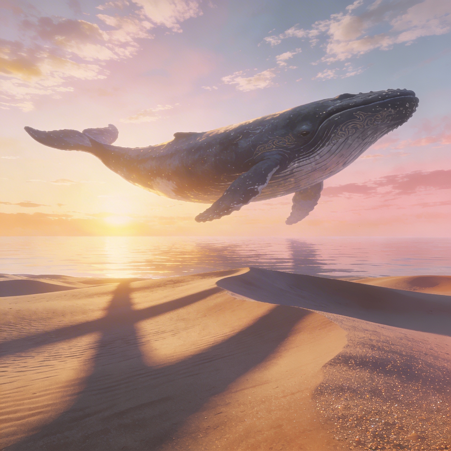 Seedream v4.5 Uncensored surreal illustration test with a whale floating above desert dunes