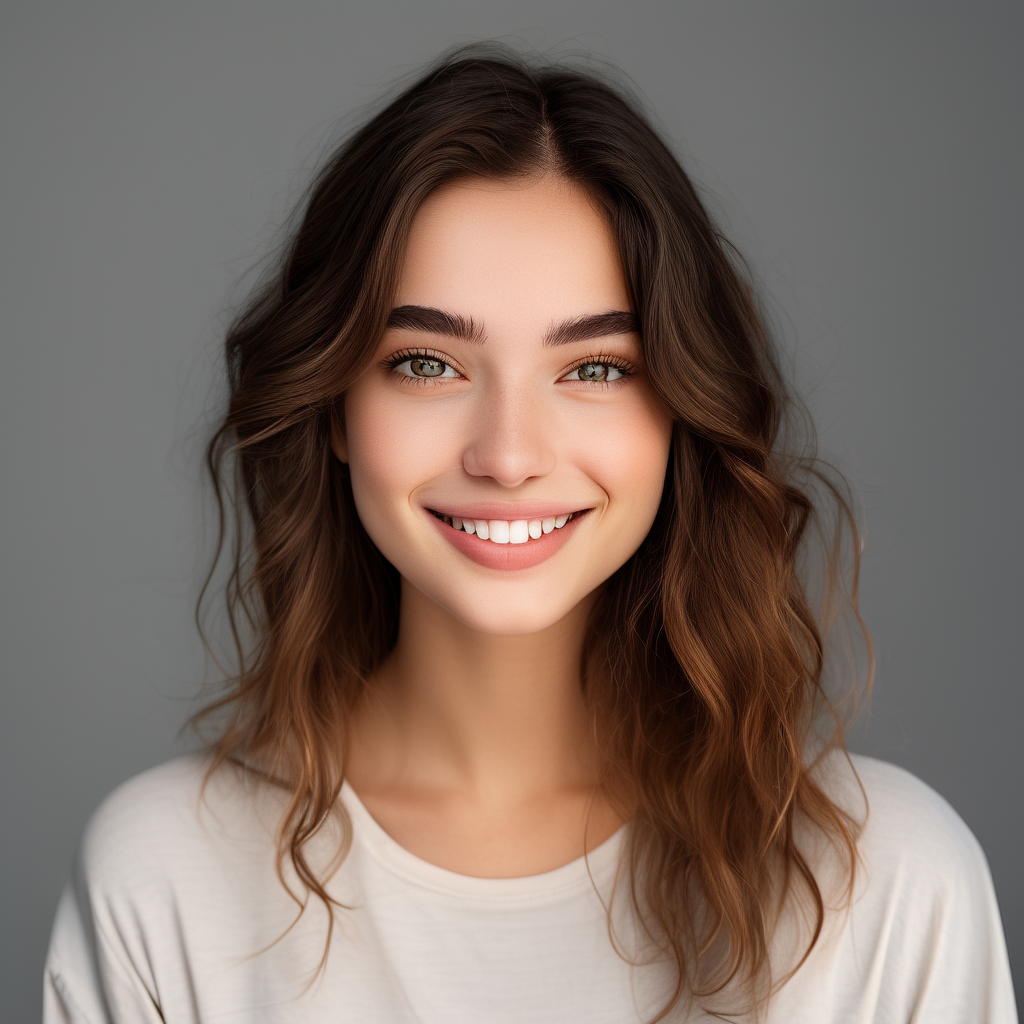 Second studio portrait input with a slight head tilt and smile