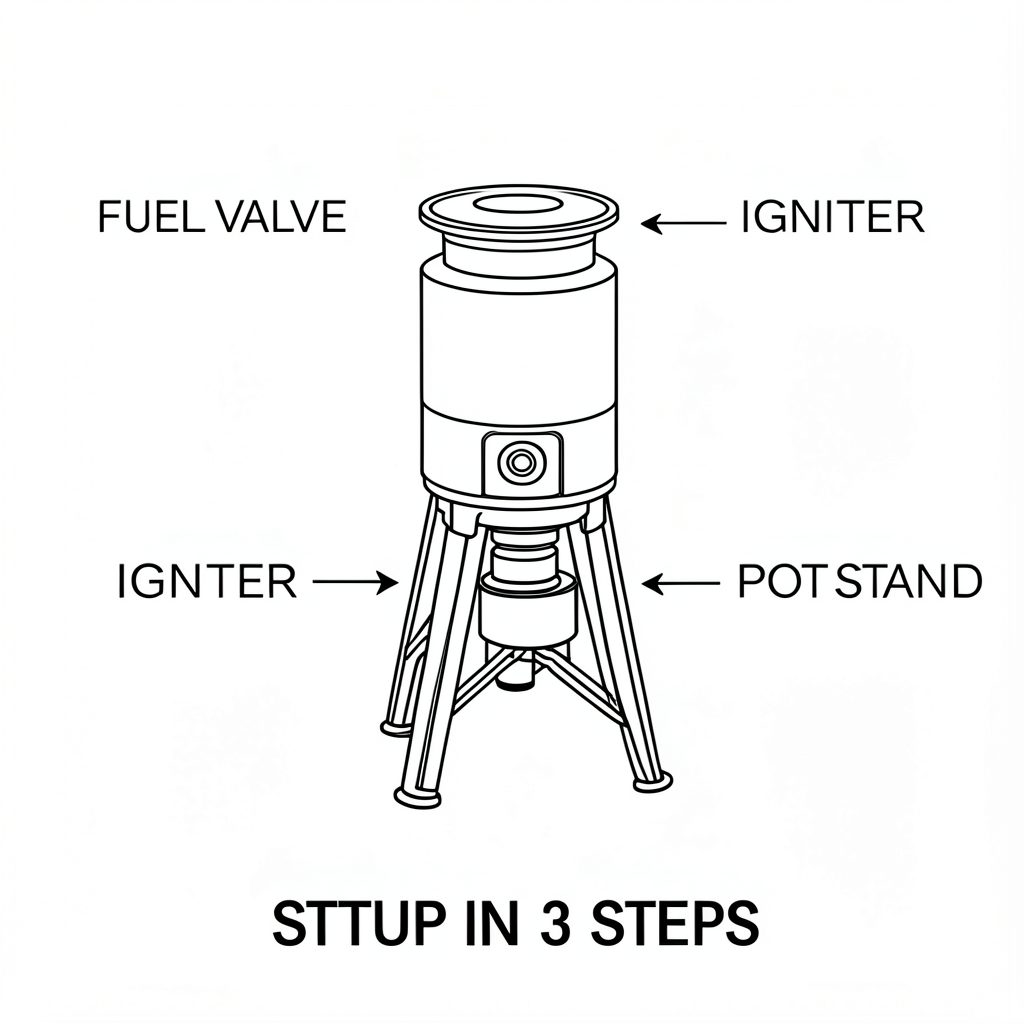 FLUX.2 Klein Base 4B output: camping stove diagram with label typos