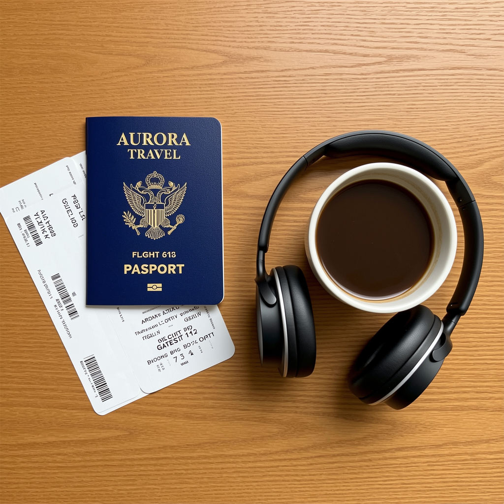 FLUX.2 Klein Base 9B output: travel flat lay with clearer passport text