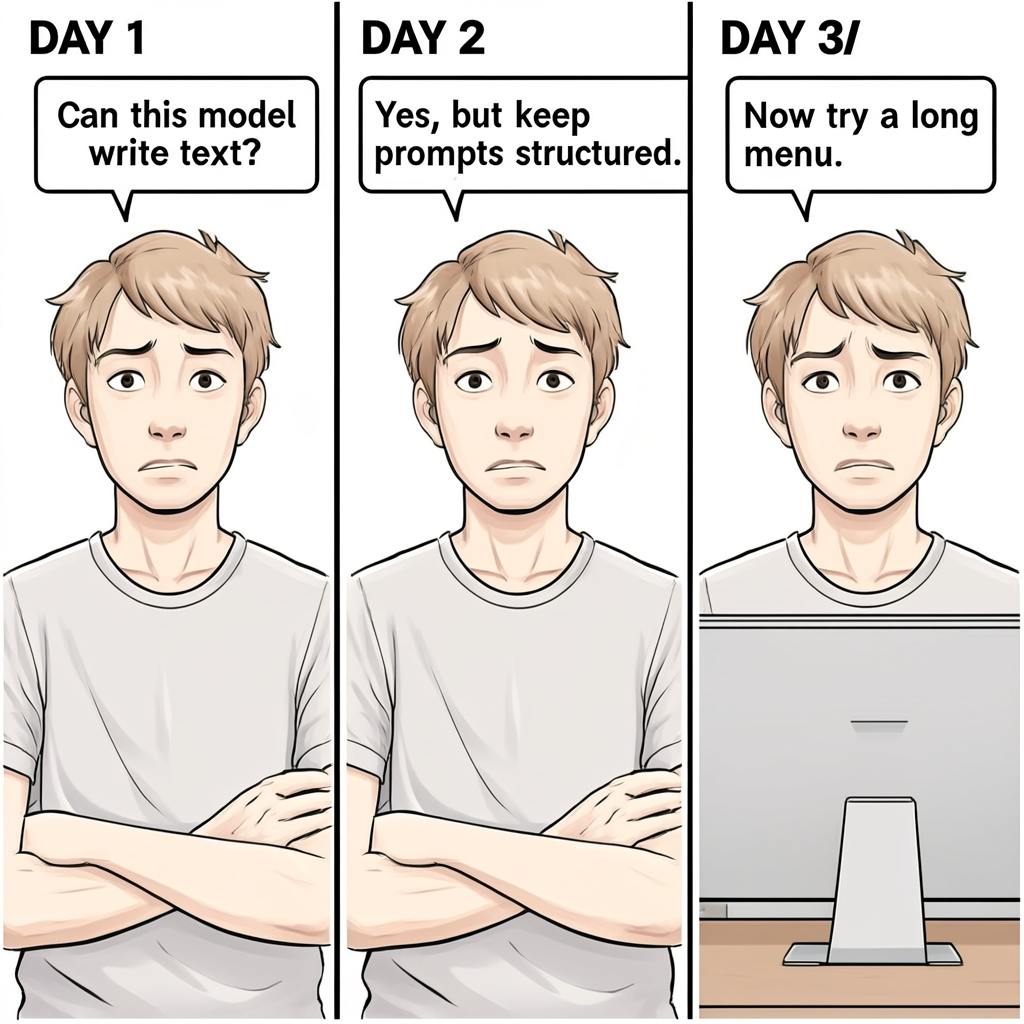 Three-panel comic strip with day labels and speech bubbles