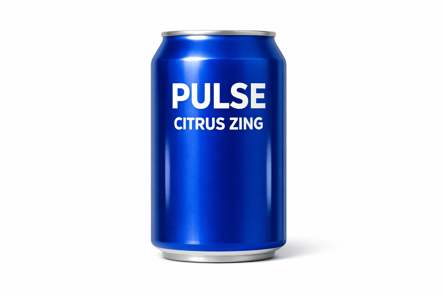 Blue energy drink can on a white background with the label text PULSE and CITRUS ZING