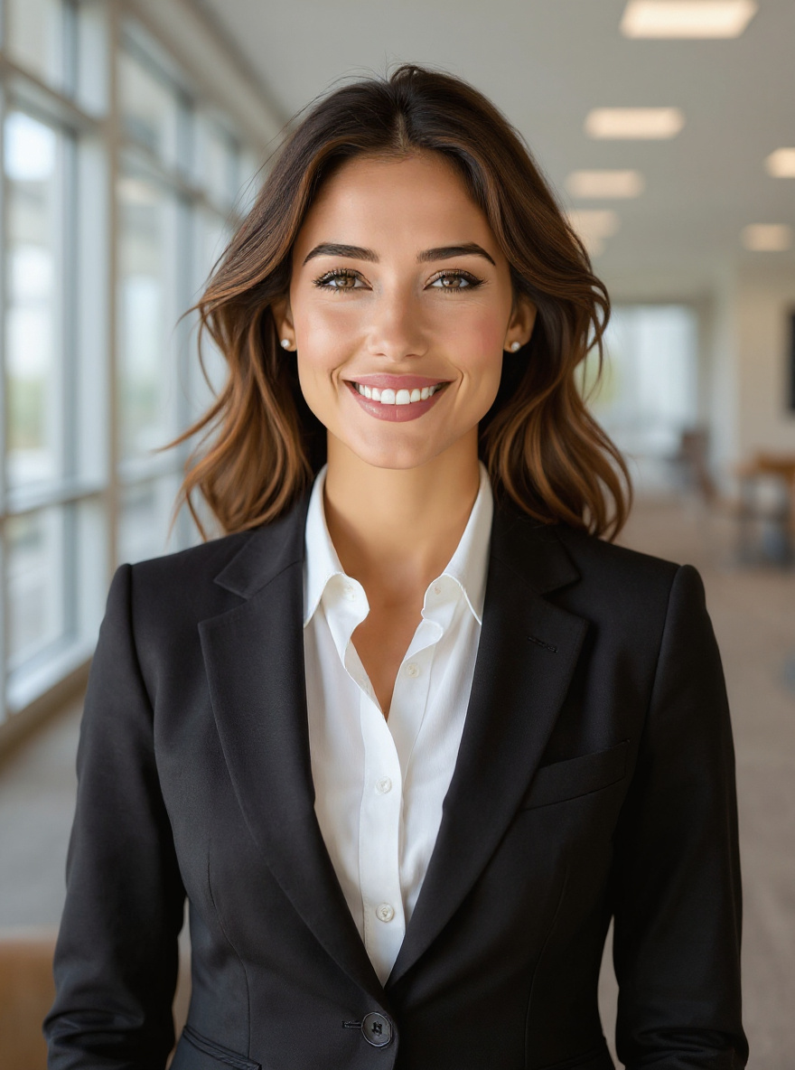 Headshot edit 5: office background, 3:4 crop