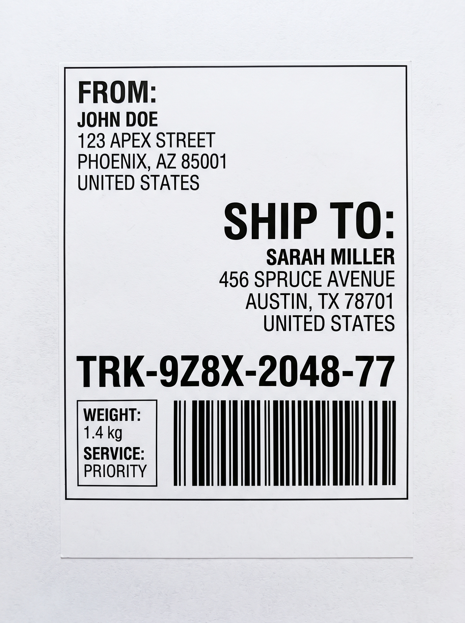 Synthetic shipping label for OCR testing