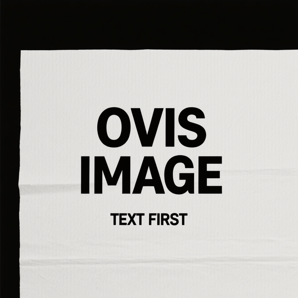 Minimal poster with centered text OVIS IMAGE and smaller text TEXT FIRST