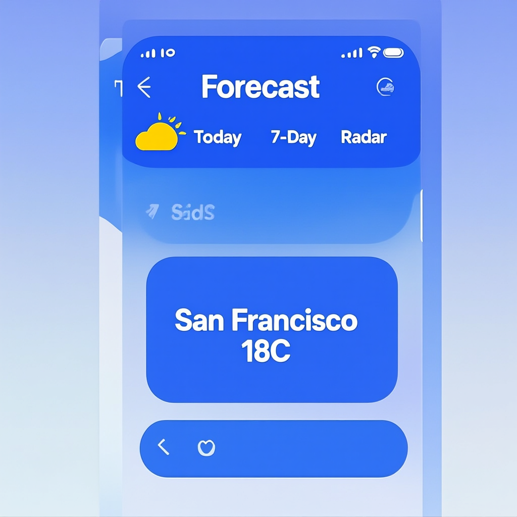 Weather app UI mockup with tabs Today 7-Day Radar