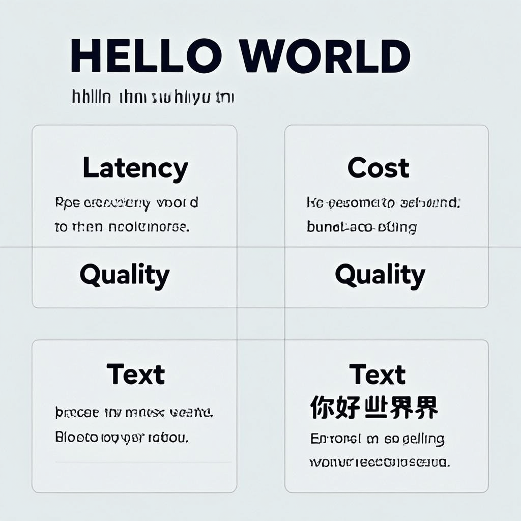 Infographic with headings Latency Cost Quality Text and bilingual text