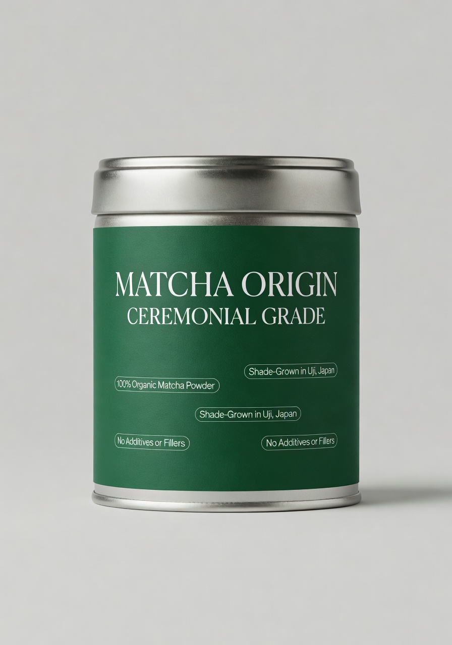 Matcha tea tin product mockup with a premium label