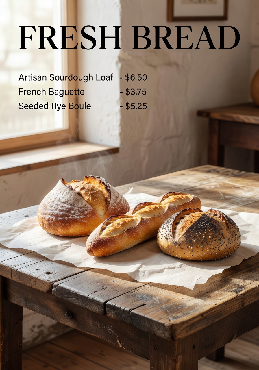 Bakery magazine ad with fresh bread headline and rustic styling