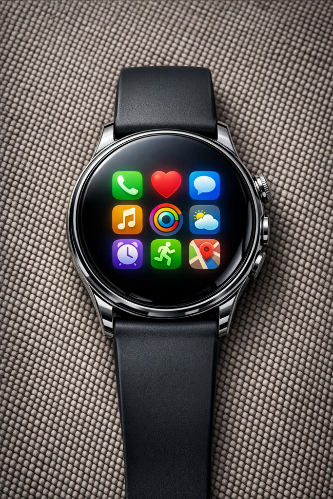 Smartwatch on woven fabric with soft diffused lighting