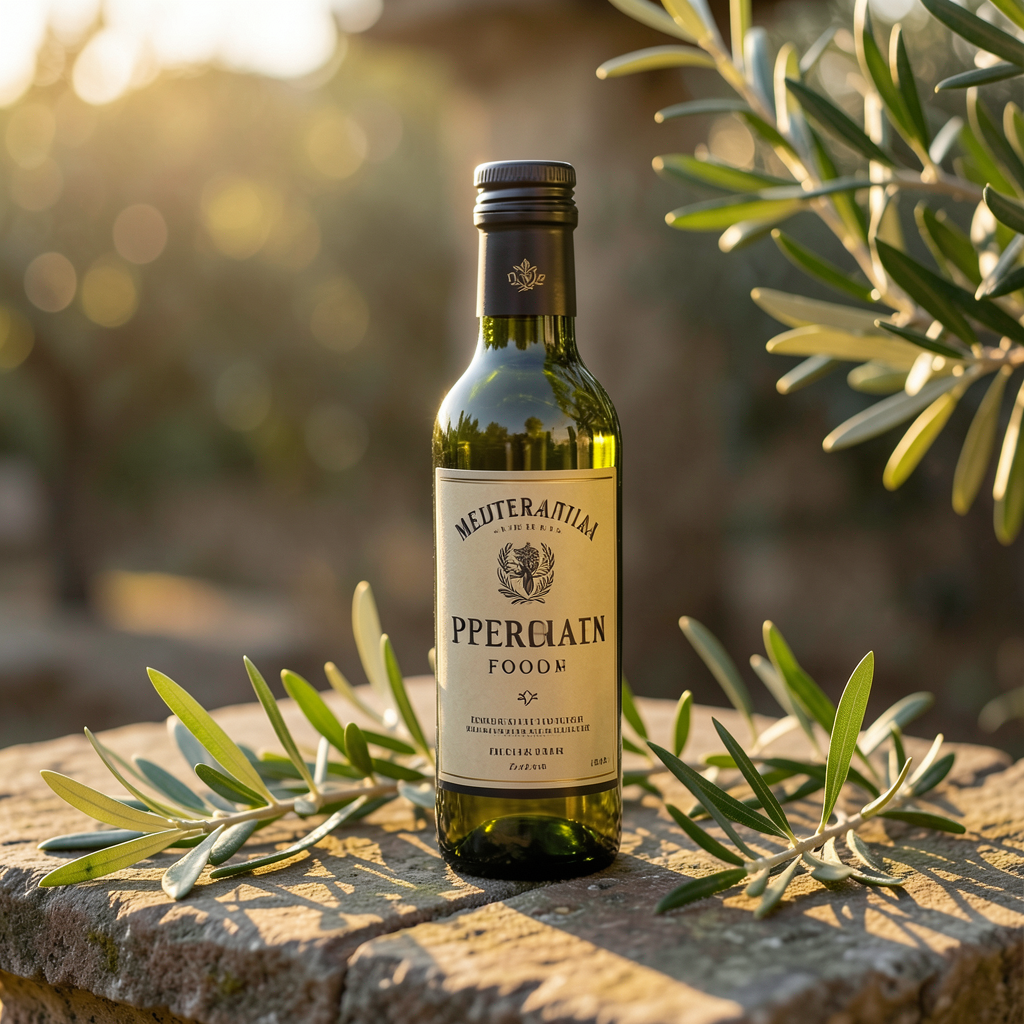 Mediterranean olive oil product ad generated with FLUX.2 Klein 4B