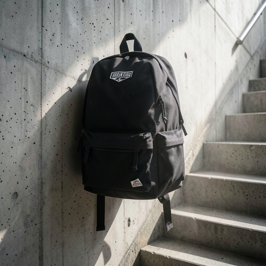 Urban backpack campaign image generated with FLUX.2 Klein 4B