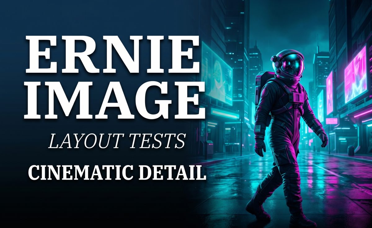 ERNIE-Image review cover with cinematic neon layout