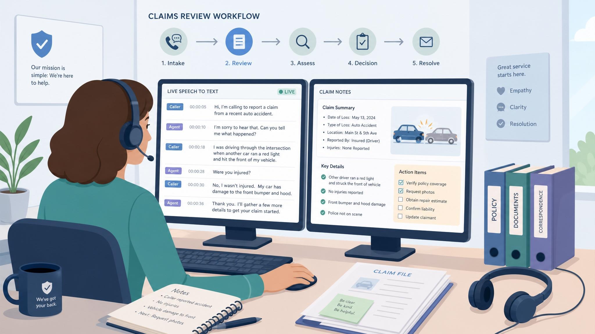 realtime speech to text in an insurance claims review room