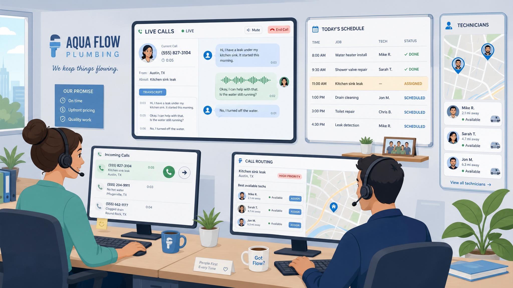 realtime voice conversation in a plumbing dispatch office